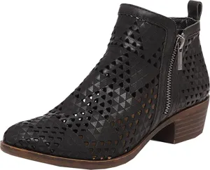 Lucky Brand Basel3 Black suede Side Zip Perforated Leather Block Heel Booties
