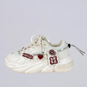 Lucky Fish Chunky Sole White Sneakers - Women's