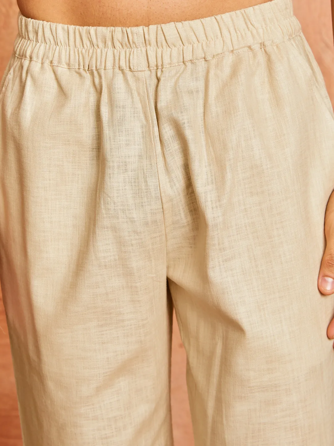Men's Chiku Cotton Slub Kurta and Pyjama Set