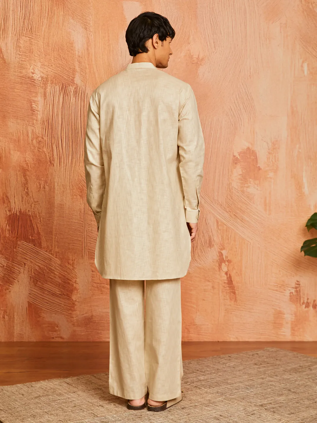 Men's Chiku Cotton Slub Kurta and Pyjama Set