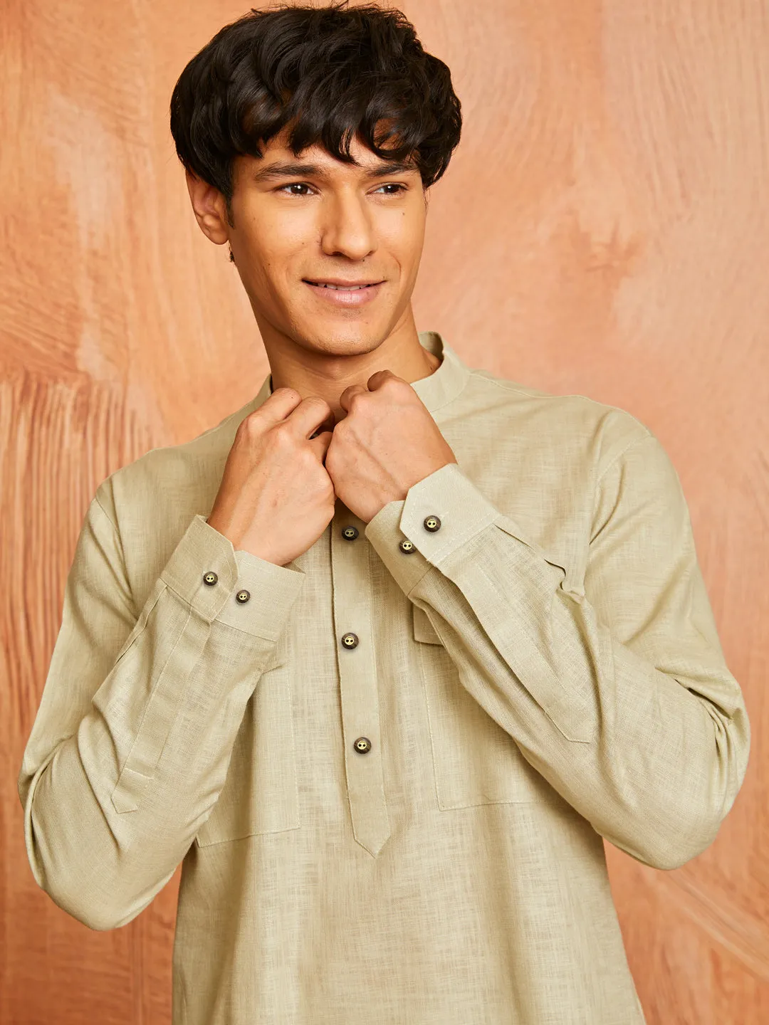 Men's Mint Green Cotton Slub Kurta and Pyjama Set