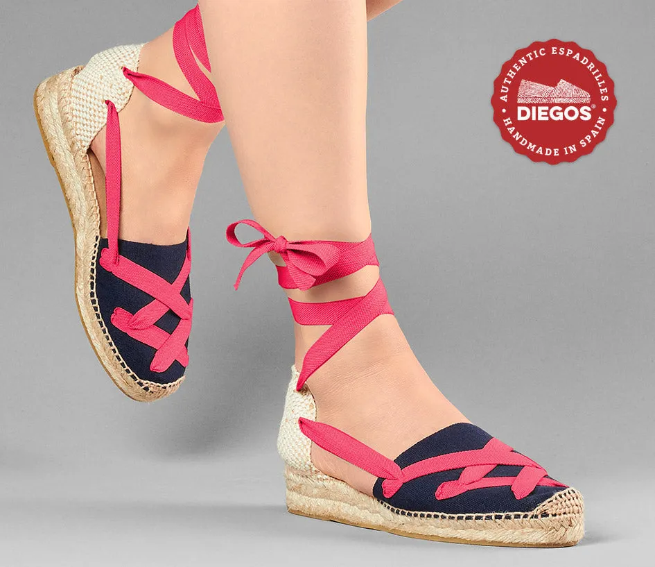 Navy Lola low wedge classic laces espadrilles