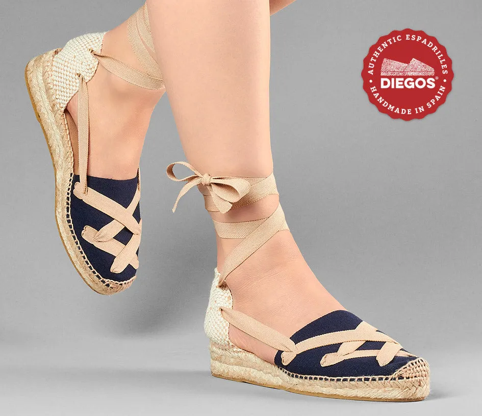 Navy Lola low wedge classic laces espadrilles