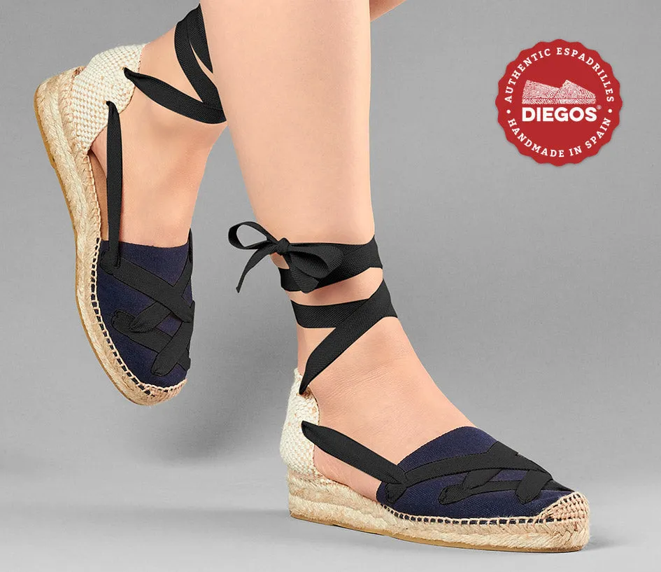 Navy Lola low wedge classic laces espadrilles