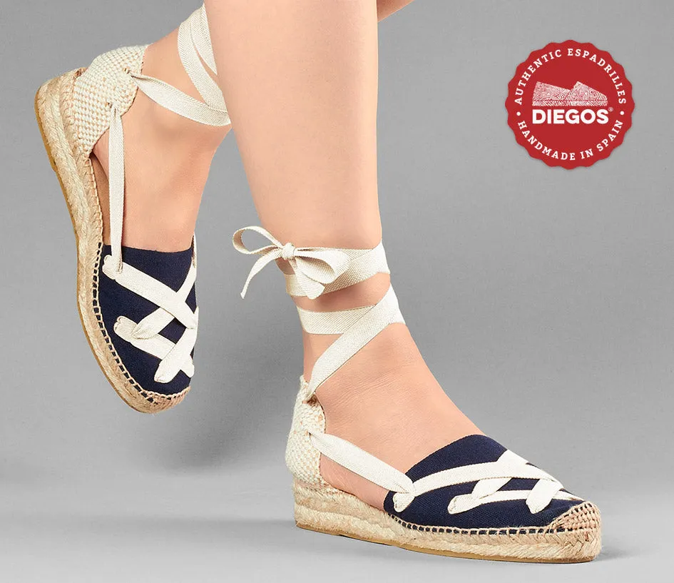 Navy Lola low wedge classic laces espadrilles