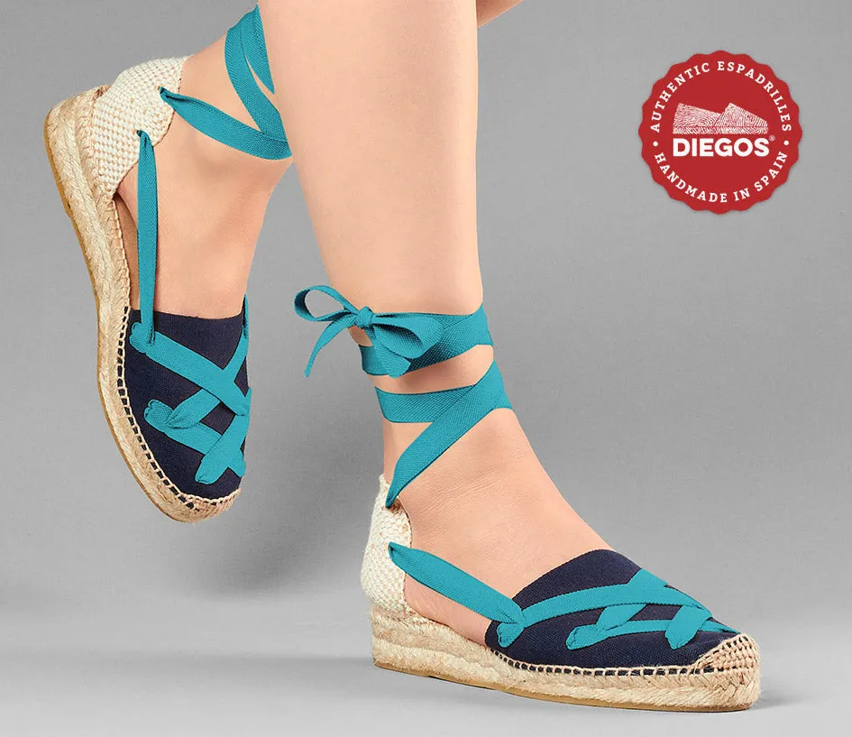Navy Lola low wedge classic laces espadrilles