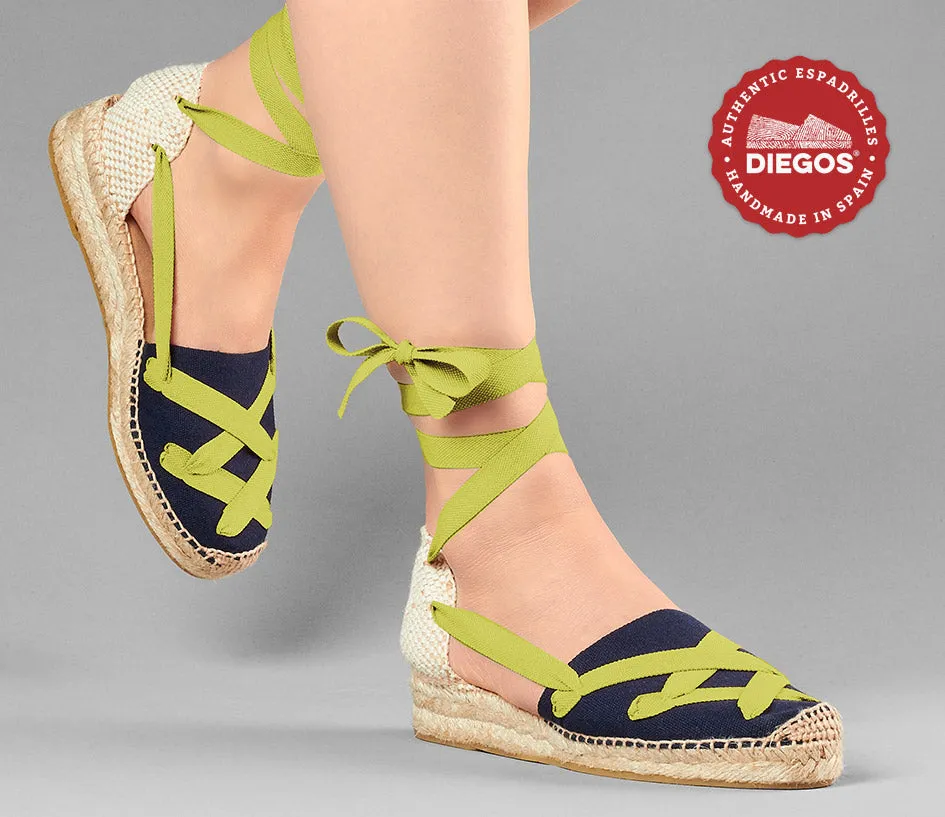 Navy Lola low wedge classic laces espadrilles