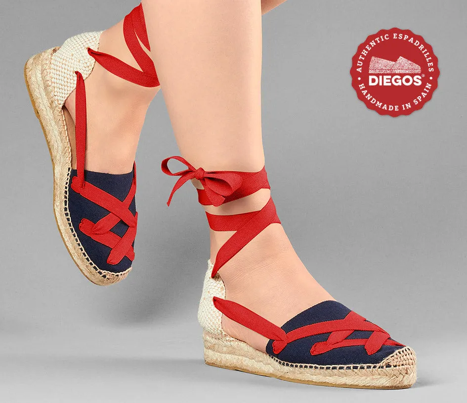 Navy Lola low wedge classic laces espadrilles