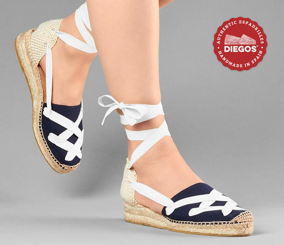 Navy Lola low wedge classic laces espadrilles