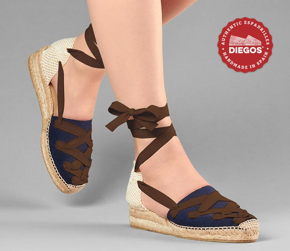 Navy Lola low wedge Pamplona espadrilles