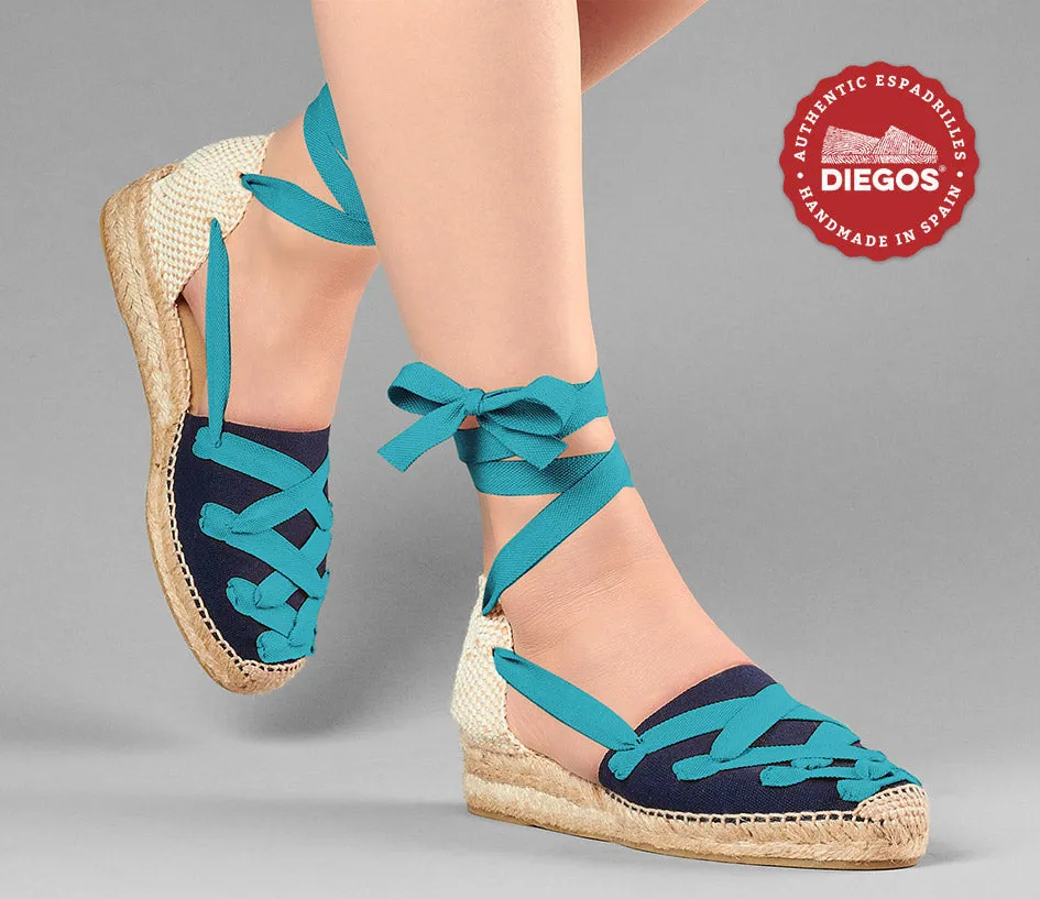 Navy Lola low wedge Pamplona espadrilles