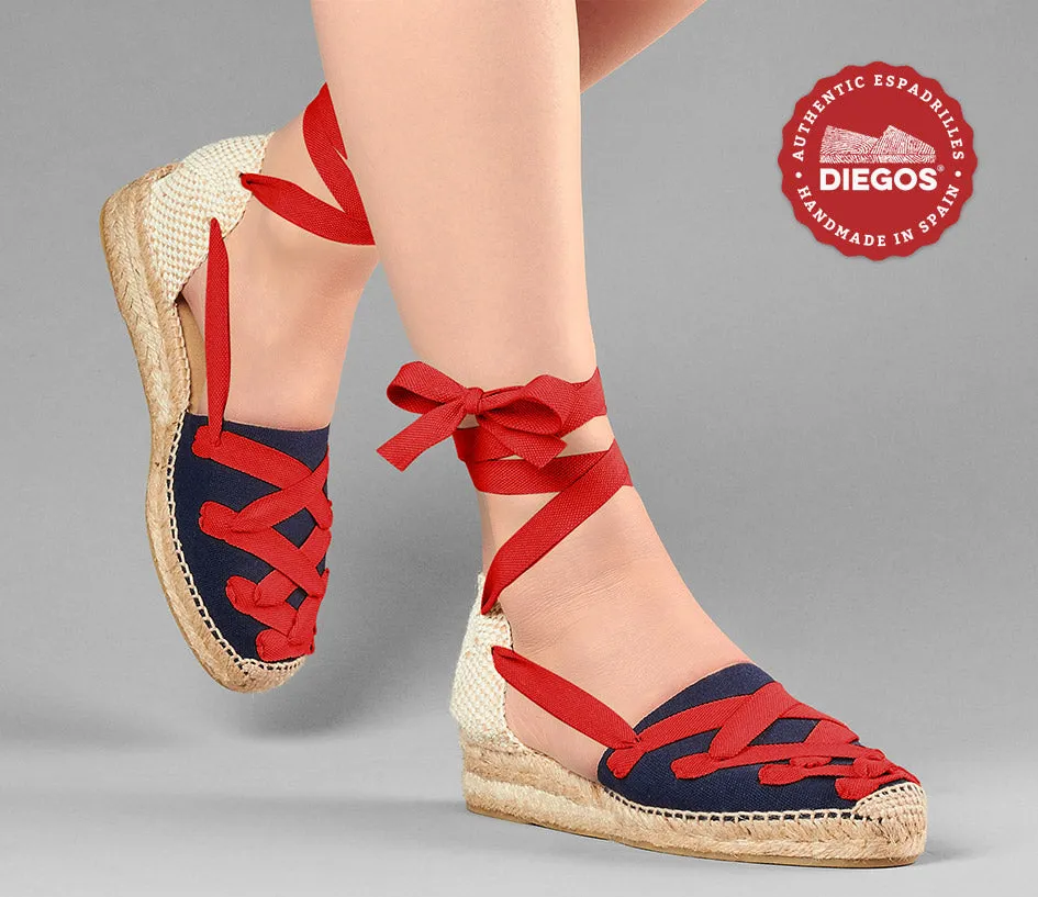 Navy Lola low wedge Pamplona espadrilles