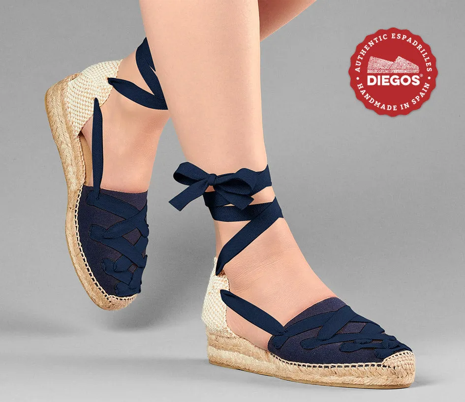 Navy Lola low wedge Pamplona espadrilles