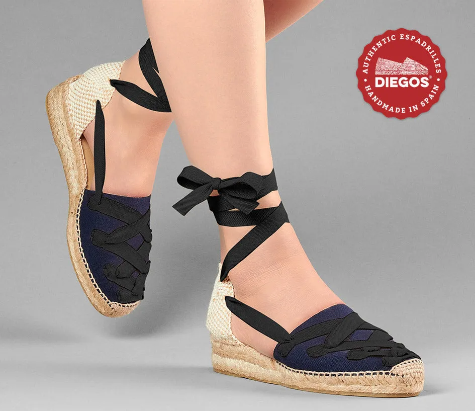 Navy Lola low wedge Pamplona espadrilles