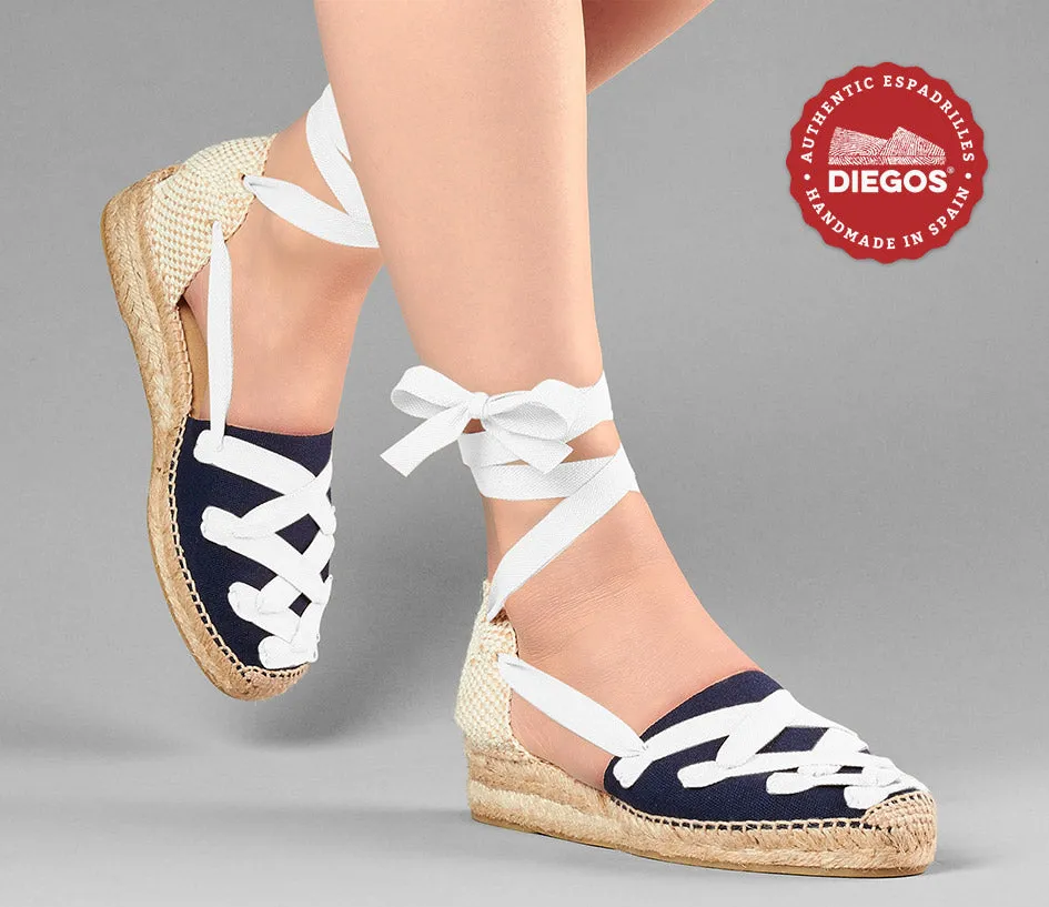 Navy Lola low wedge Pamplona espadrilles