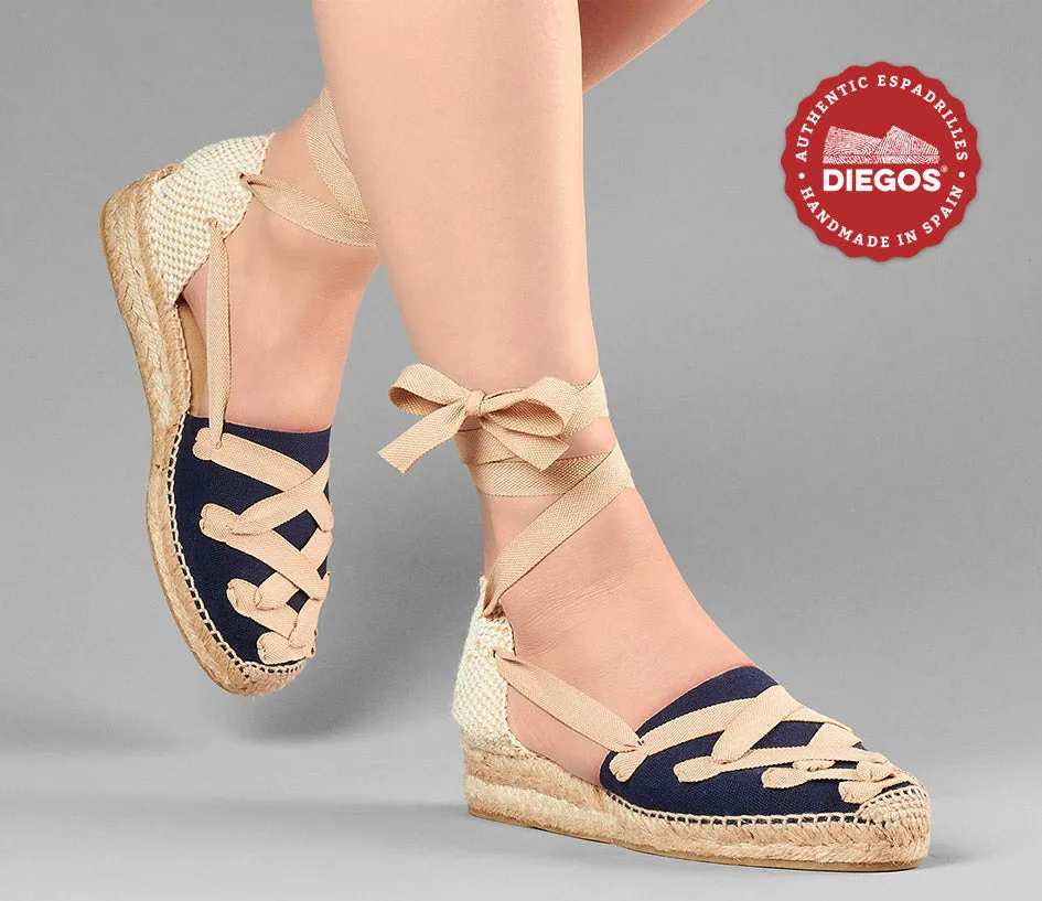 Navy Lola low wedge Pamplona espadrilles