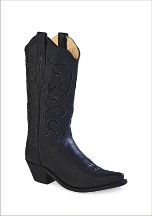 Old West Black Womens All Over Leather 12in Snip Toe Stitch Cowboy Boots 7.5 B