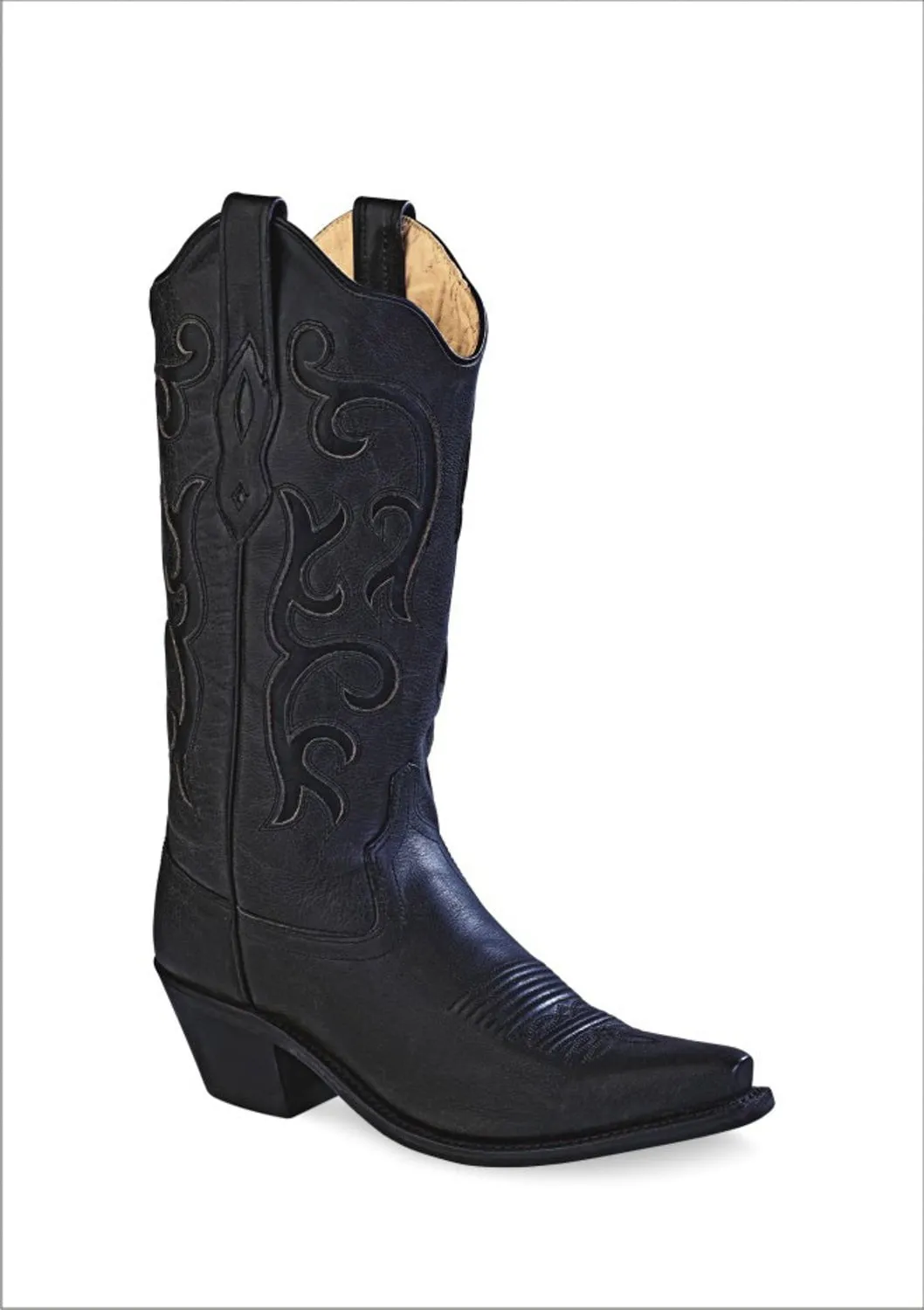Old West Black Womens All Over Leather 12in Snip Toe Stitch Cowboy Boots 7.5 B
