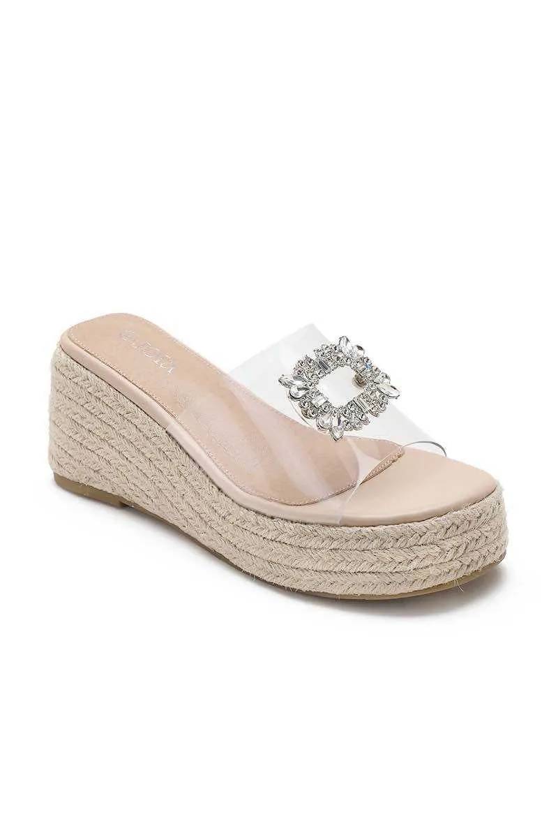 OPHELIA PERSPEX WOVEN ROPE JEWEL DETAIL WEDGES