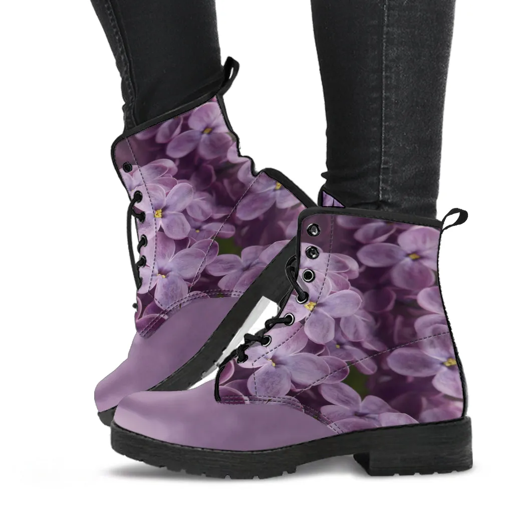 Petals in Lavender Women's Vegan Leather Combot Boots