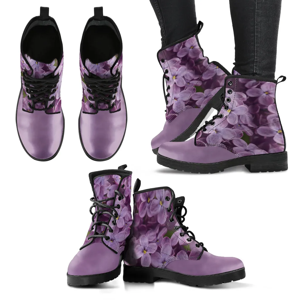 Petals in Lavender Women's Vegan Leather Combot Boots