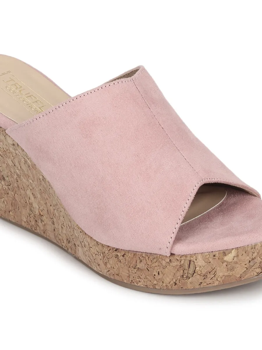 Pink Micro Peep Toe Slip On Wedges