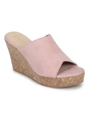 Pink Micro Peep Toe Slip On Wedges