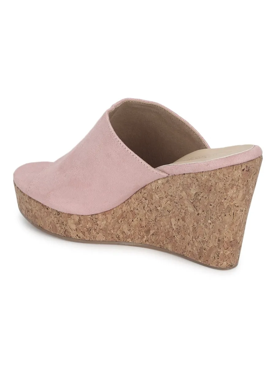 Pink Micro Peep Toe Slip On Wedges