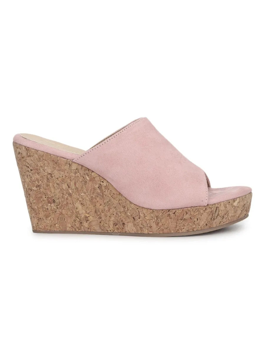 Pink Micro Peep Toe Slip On Wedges