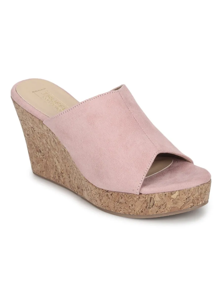 Pink Micro Peep Toe Slip On Wedges
