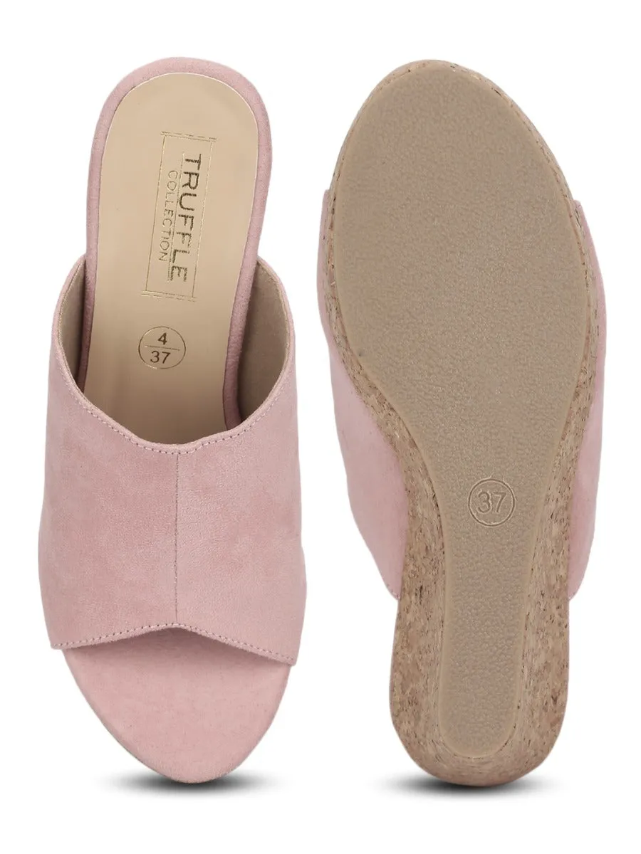 Pink Micro Peep Toe Slip On Wedges