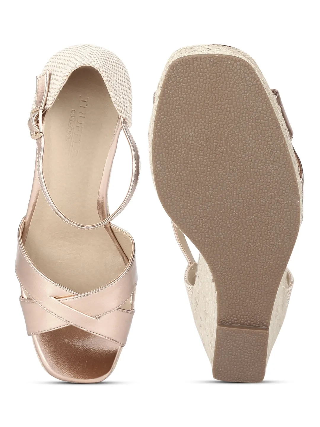 Rose Gold PU Woven Wedge Heel Sandals