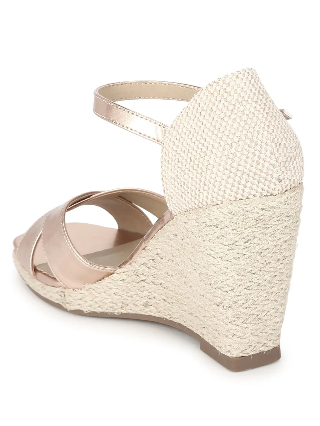 Rose Gold PU Woven Wedge Heel Sandals