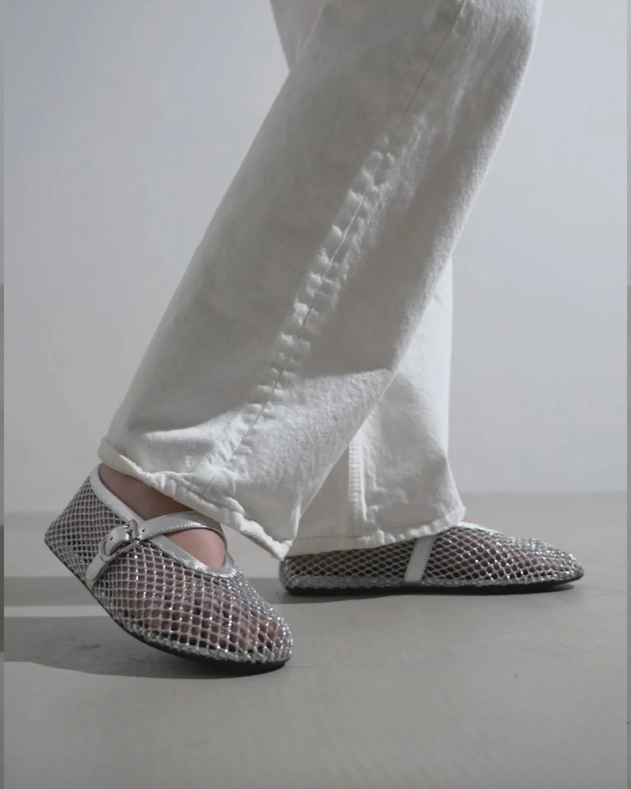 Silver mesh ballet flats