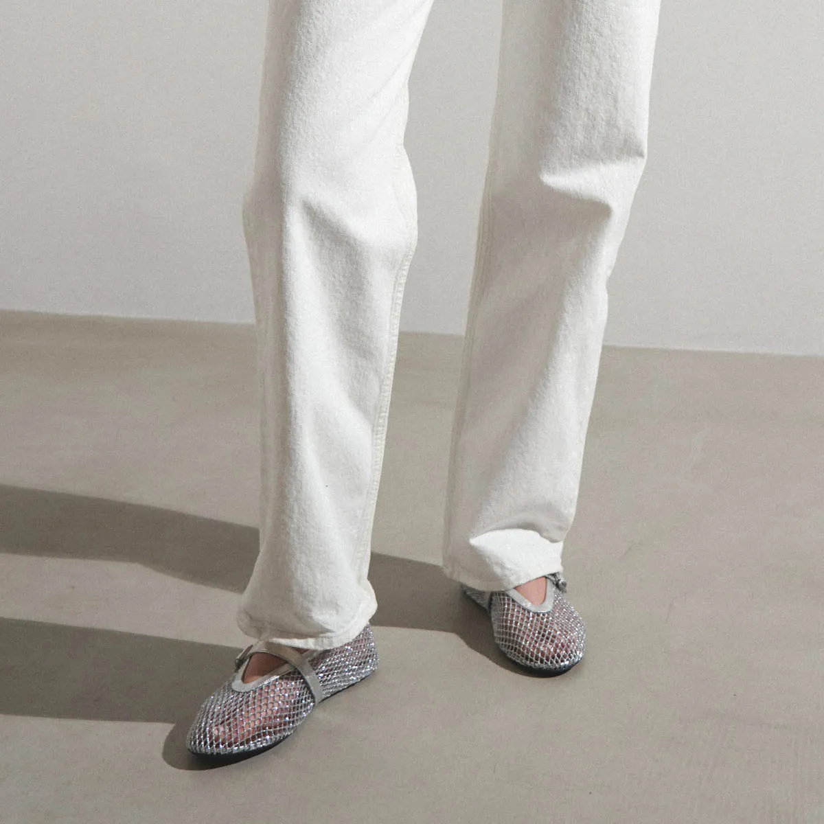 Silver mesh ballet flats