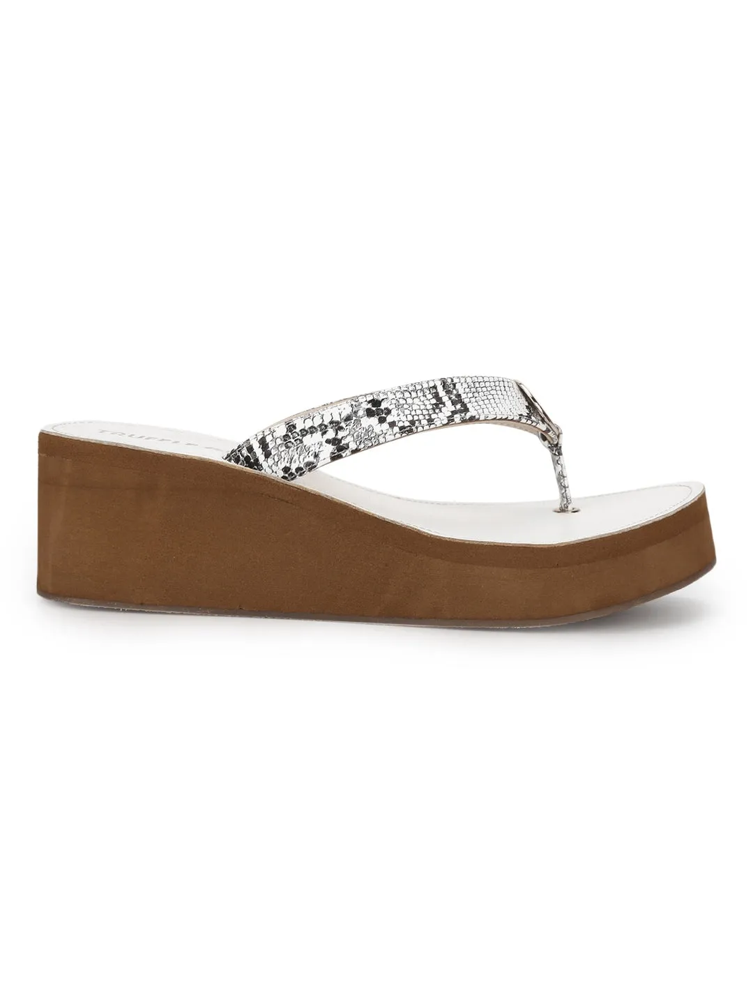 White PU Snake Pattern Slip On Wedges