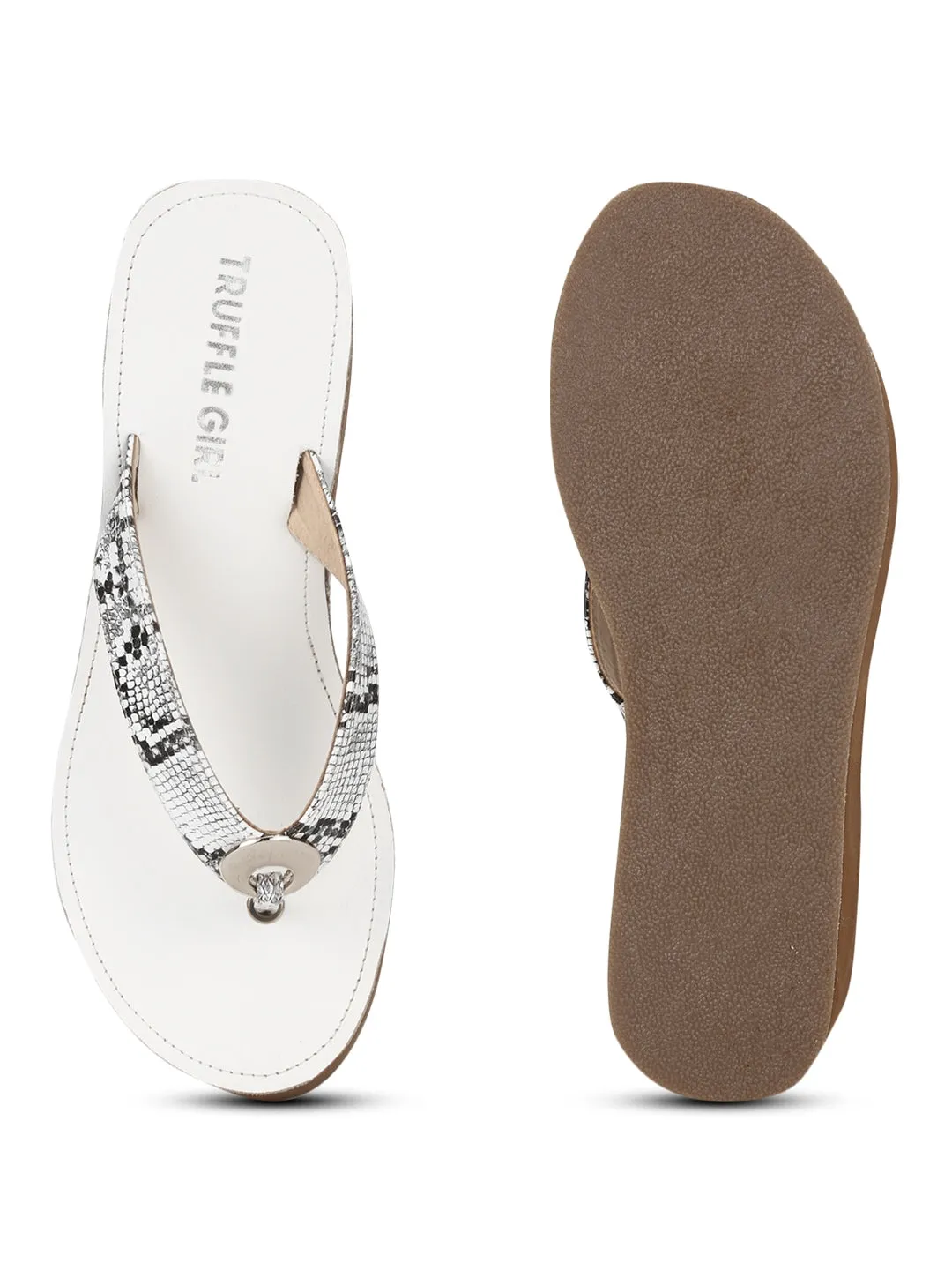 White PU Snake Pattern Slip On Wedges