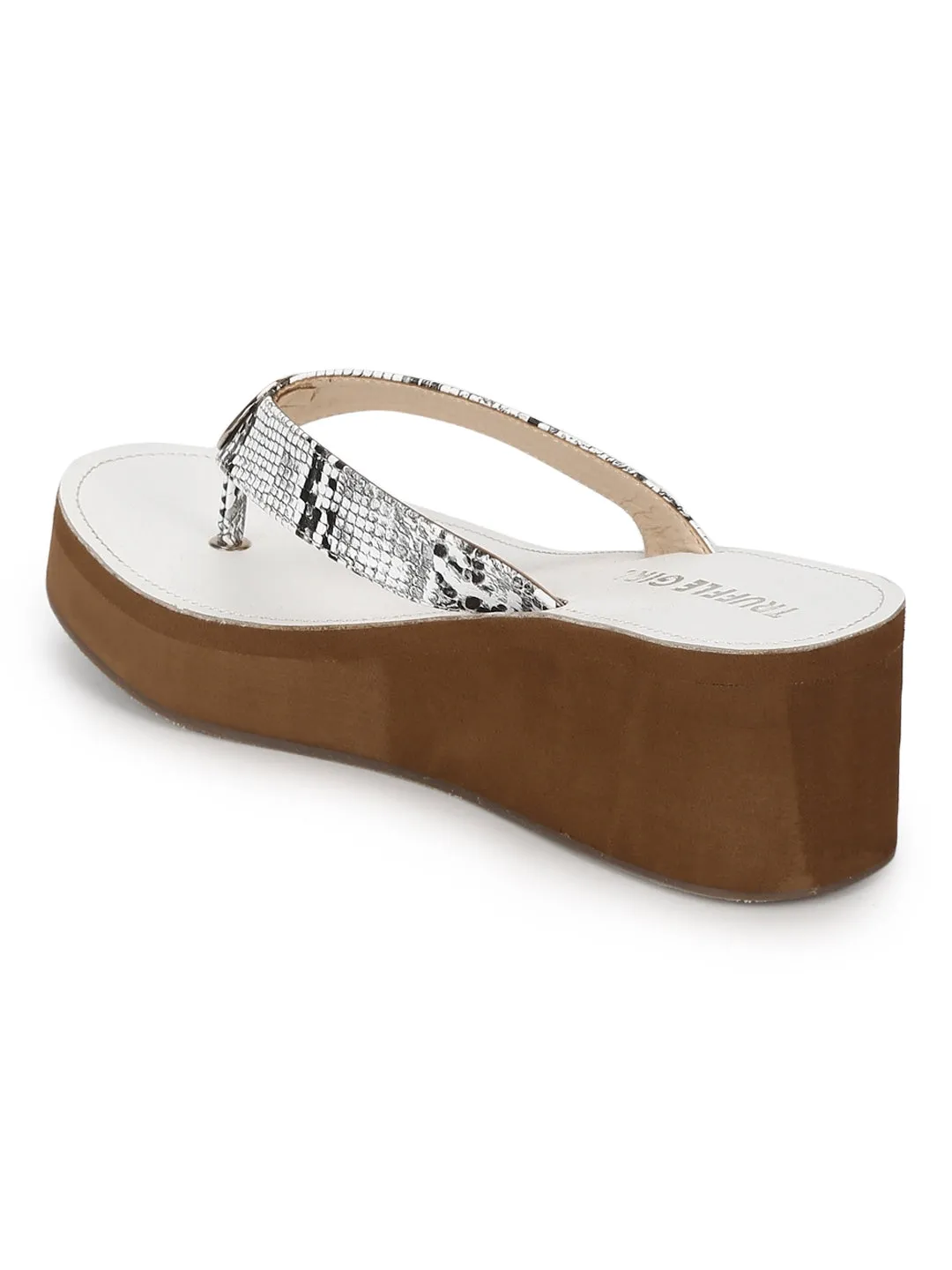 White PU Snake Pattern Slip On Wedges