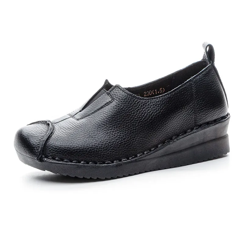 Women Comfortable Vintage Handmade Leather Wedge Shoes Slip-Ons