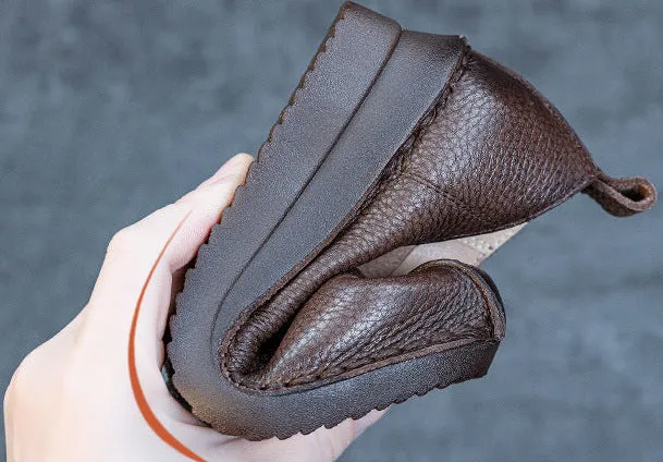 Women Comfortable Vintage Handmade Leather Wedge Shoes Slip-Ons