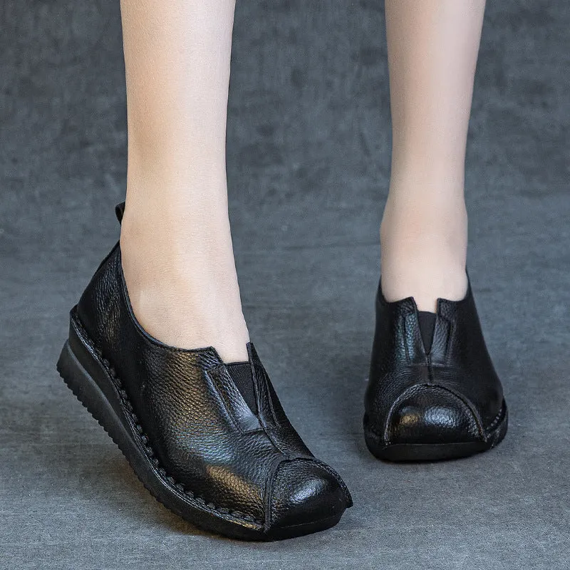 Women Comfortable Vintage Handmade Leather Wedge Shoes Slip-Ons