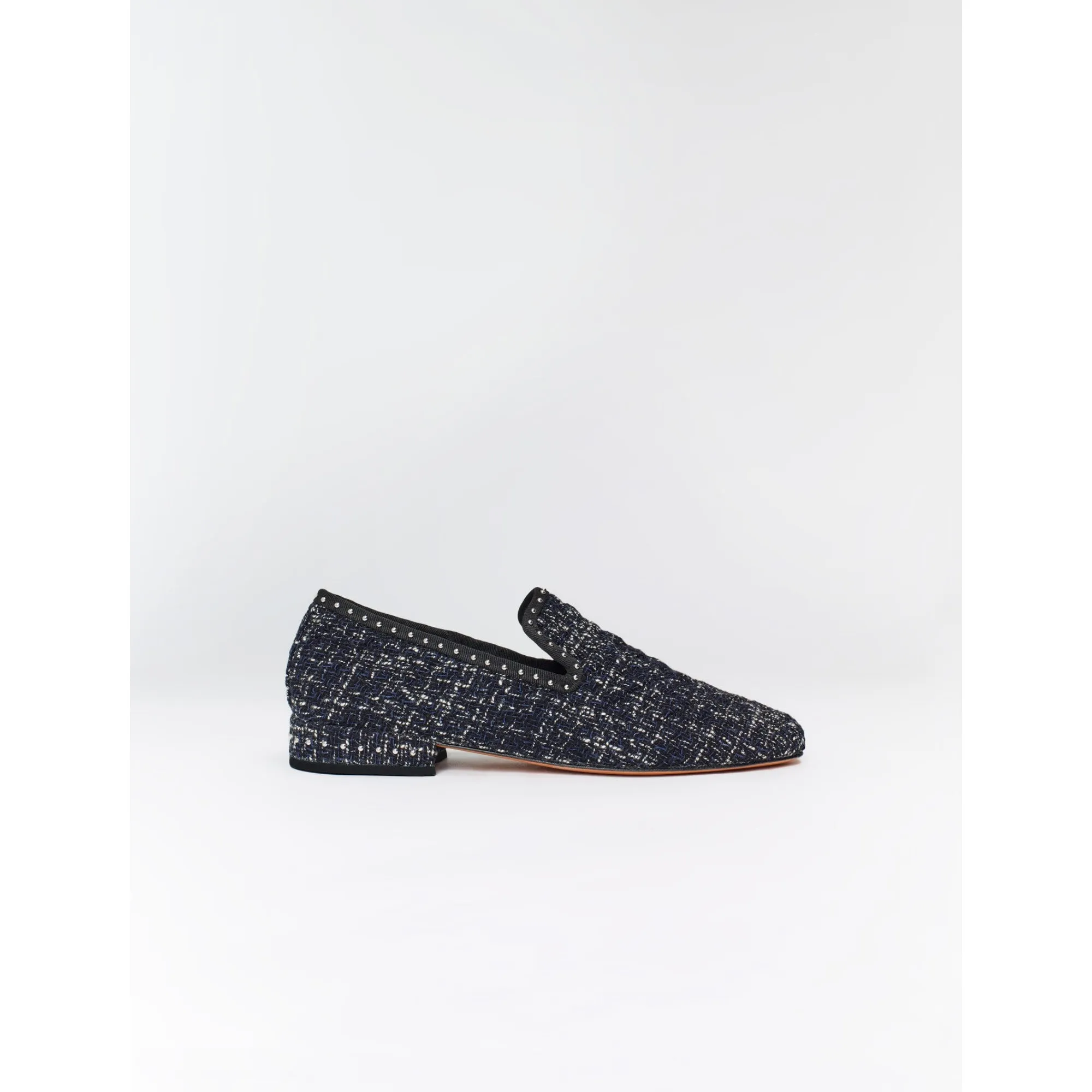 Women Tweed Slip-Ons - Navy / Ecru