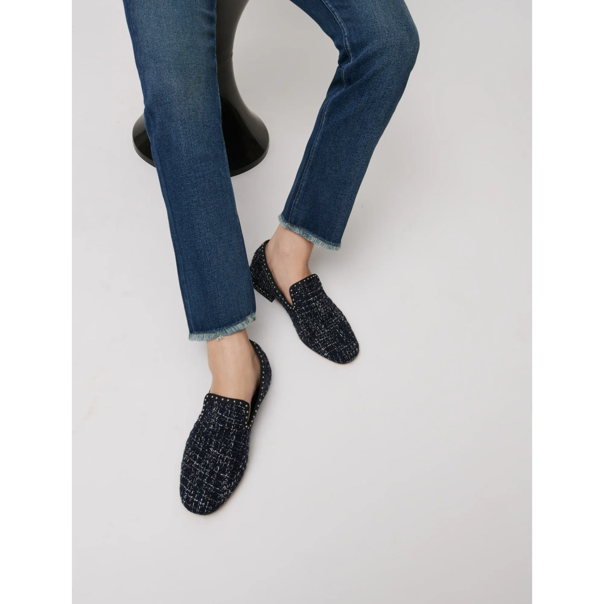 Women Tweed Slip-Ons - Navy / Ecru