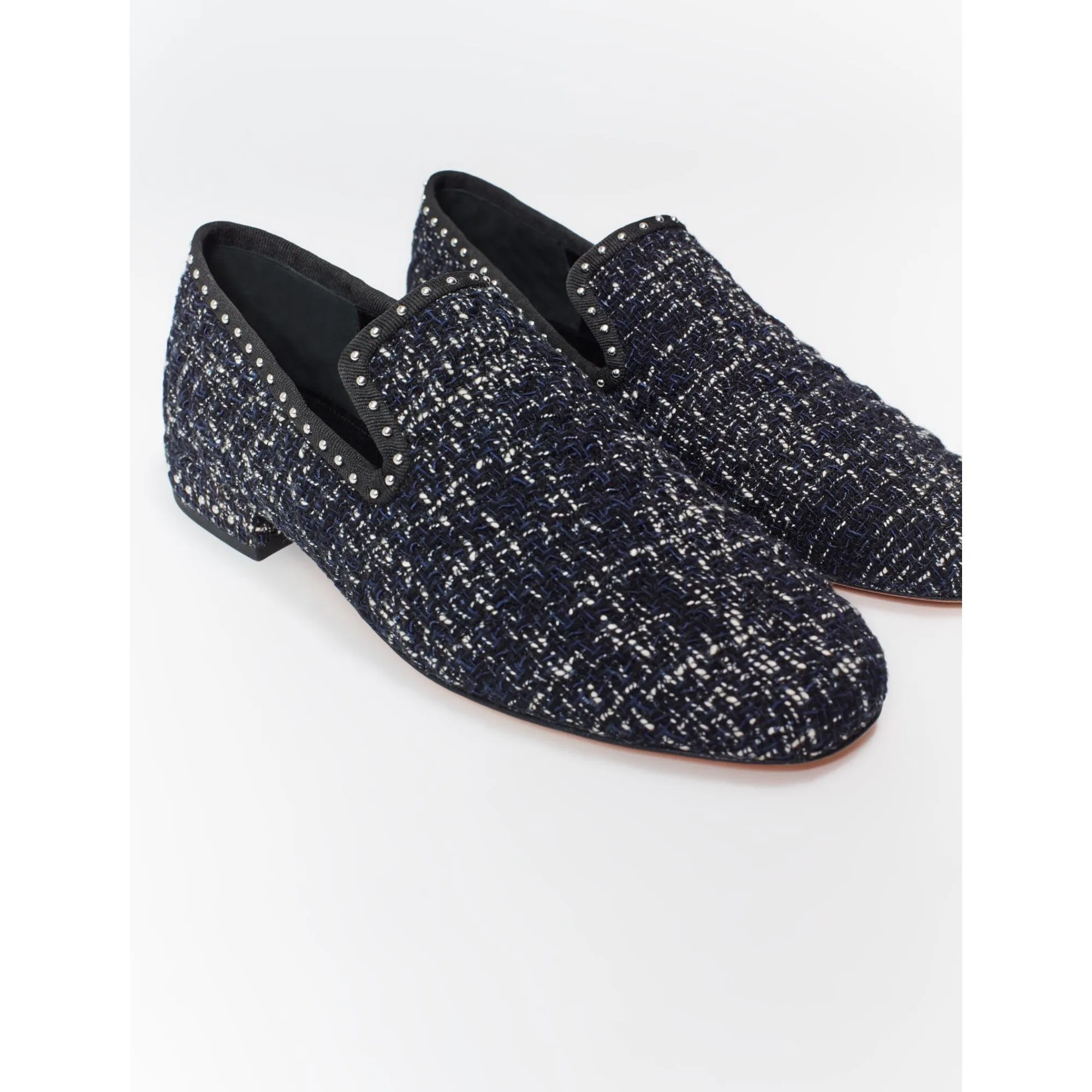 Women Tweed Slip-Ons - Navy / Ecru