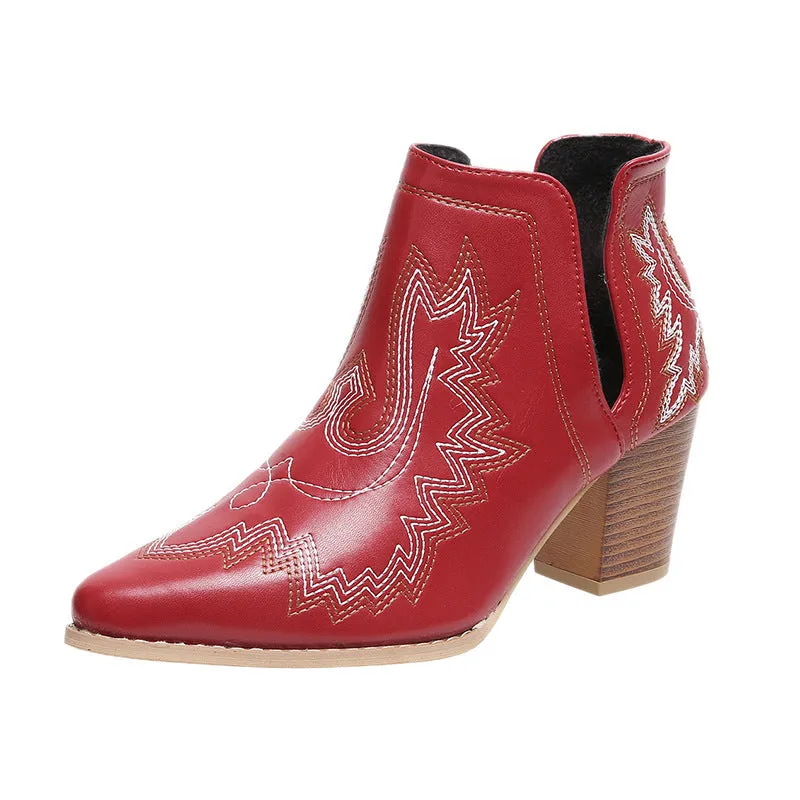 Women’s Embroidered Pointed Toe Ankle Cowboy Boots