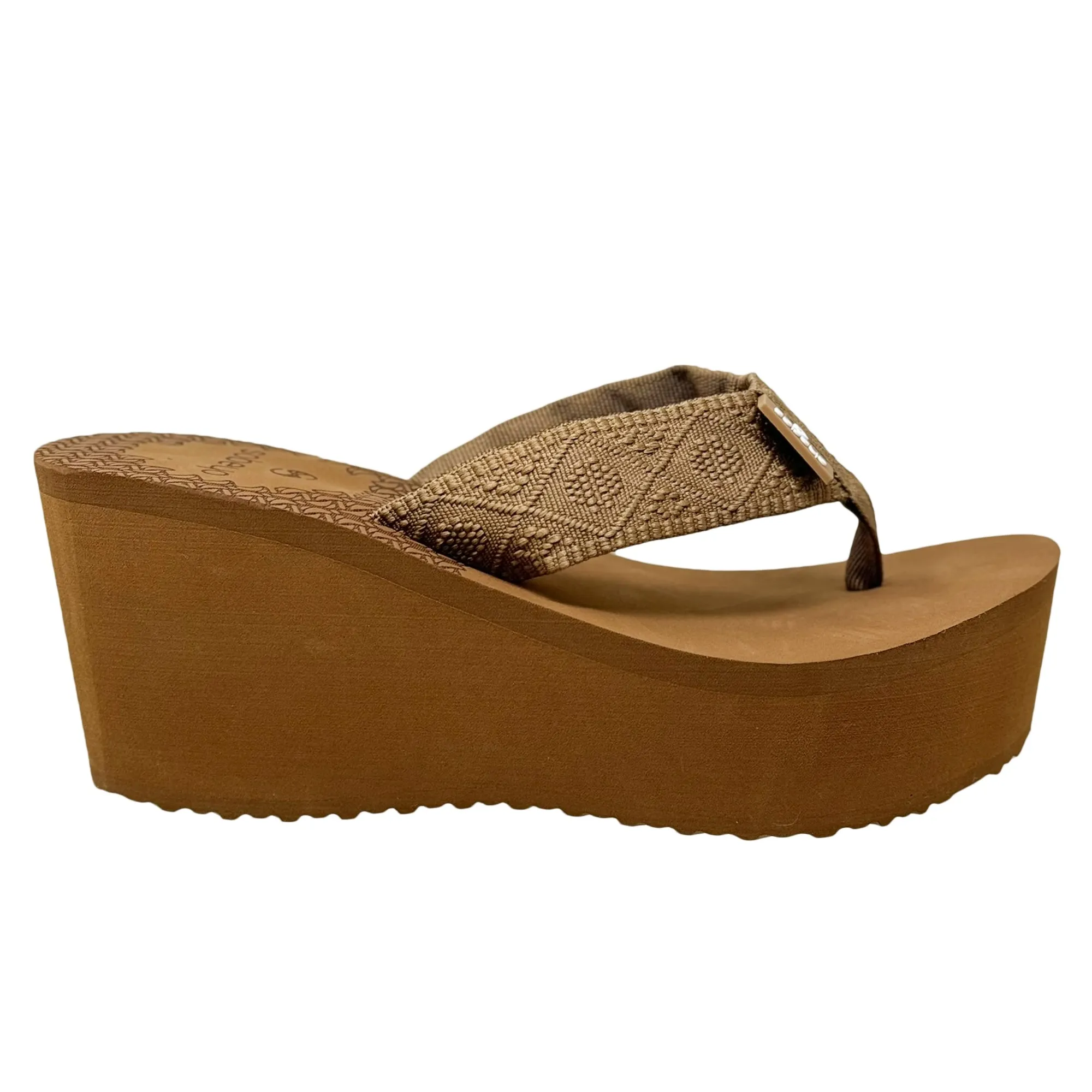 Women's Wedge Platform Sandals EVA Soft Light-Weight Sole Flip Flop Thong Tan