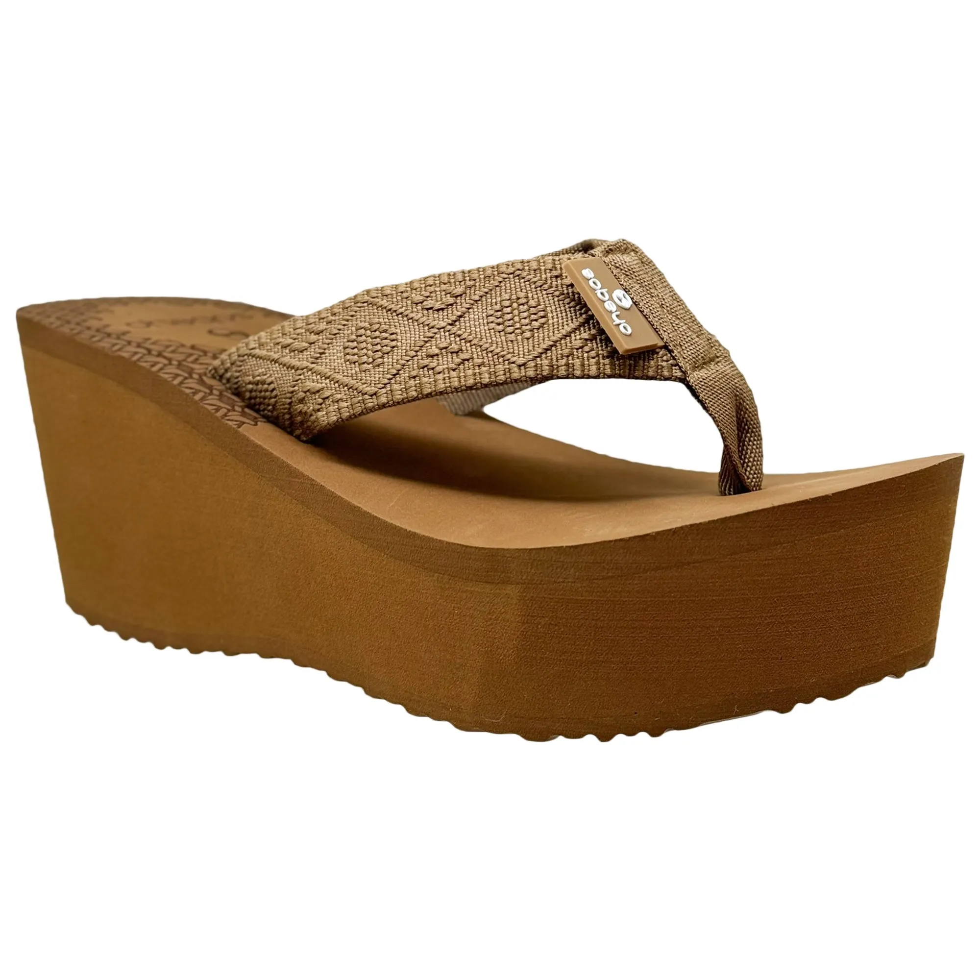 Women's Wedge Platform Sandals EVA Soft Light-Weight Sole Flip Flop Thong Tan